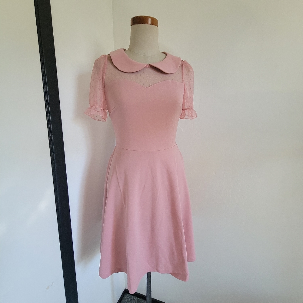 Allegra k flare dress with collar and mesh Panel